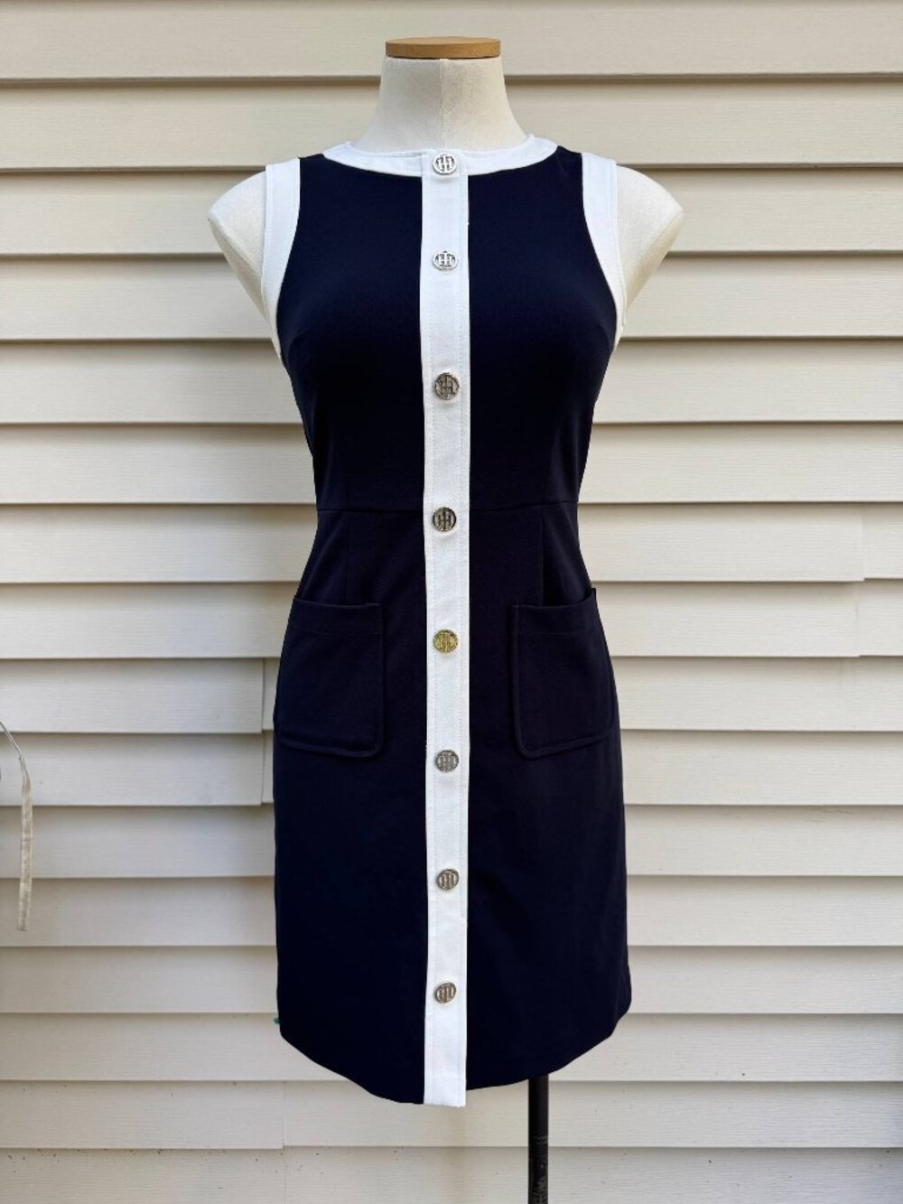 Tommy Hilfiger Navy & White Midi Dress | Size 2